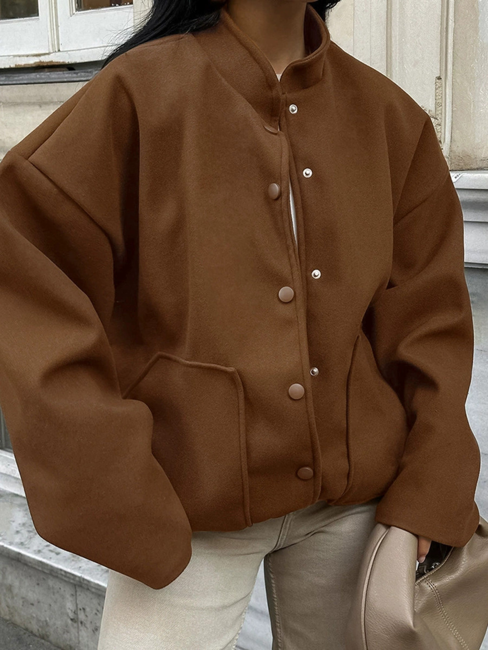 Zara Autumn Winter Vintage Warm Thick Maillard Brown Wool Coat Loose Long Sleeve